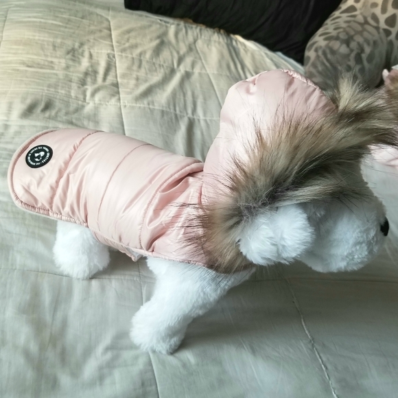Justice Pet REVERSIBLE Pink Puffer Jacket Faux Fur Trim (Size Small)NWT *READ - Picture 1 of 7